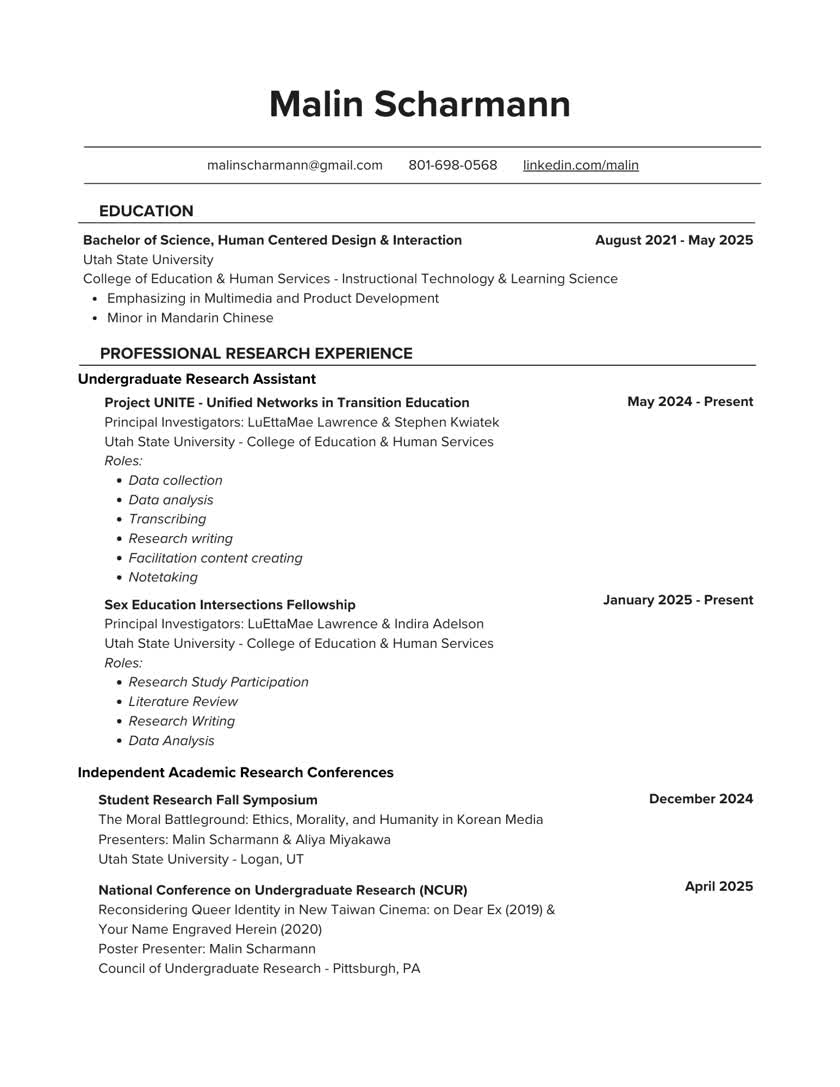 Preview of Malin Scharmann's CV