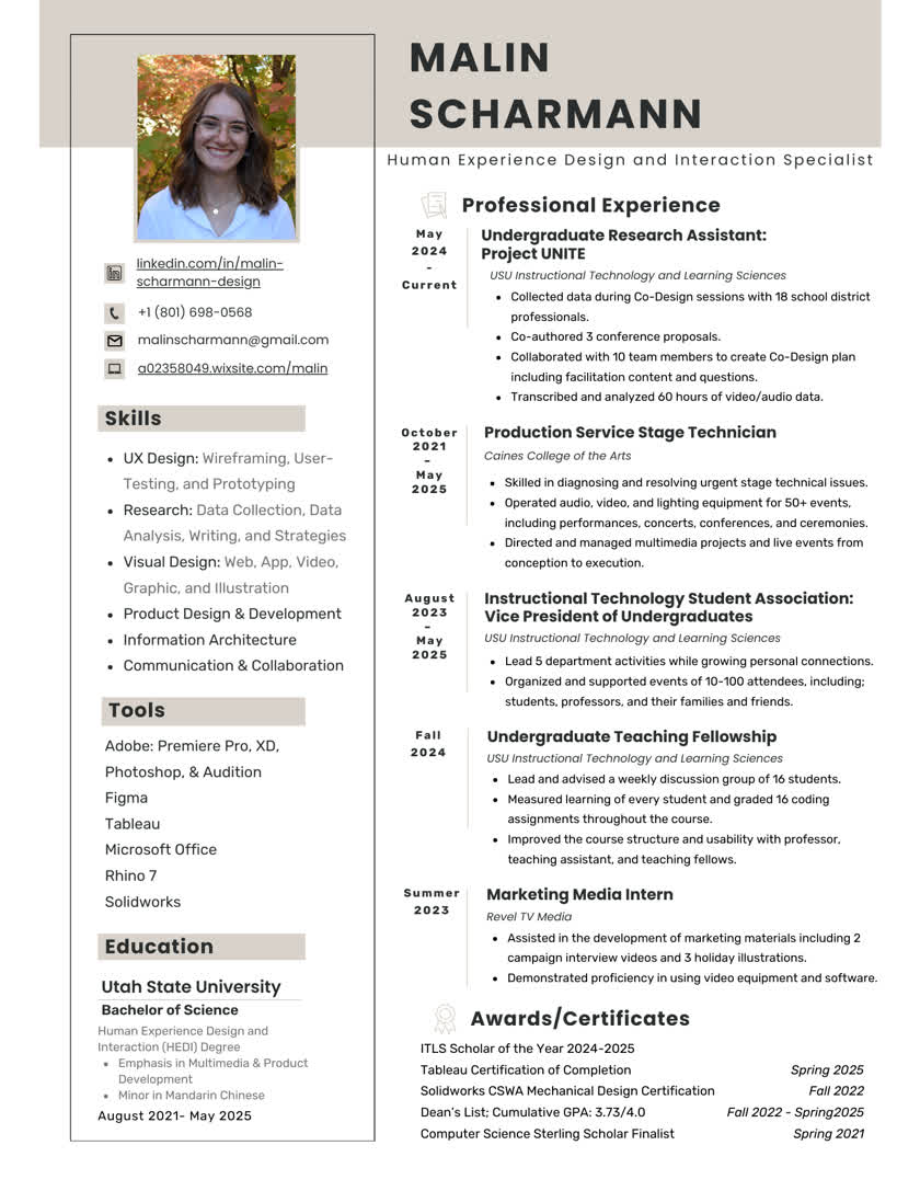 Preview of Malin Scharmann's resume